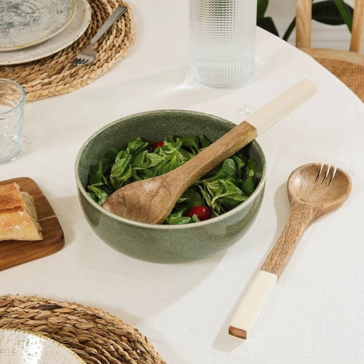 Couvert à salade en bois de manguier de 30 cm blanc Inaya Atmosphera