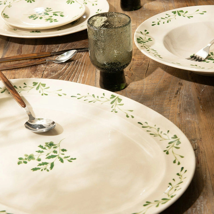 Plat ovale vert en grès 42x30cm Appoline Table Passion