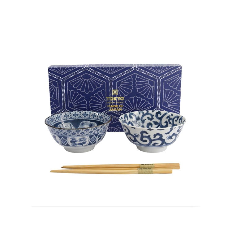 Coffret de 2 bols en porcelaine de 500ml avec baguettes Tayo Tokyo Design
