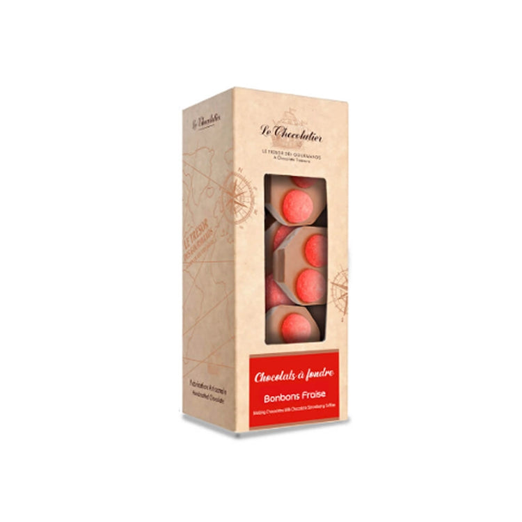 Chocolats au lait à faire fondre avec des bonbons fraise Le Chocolatier