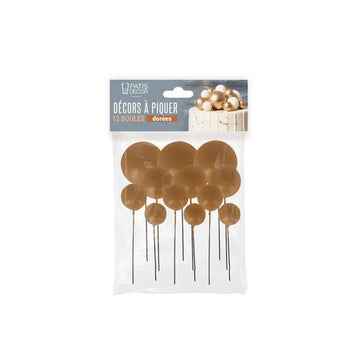 Décor à Piquer Boules Dorées 12 pièces Patisdecor