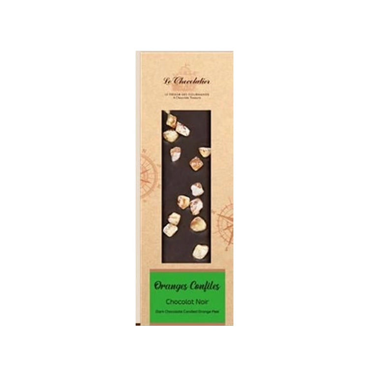 Tablette de chocolat noir avec des oranges confites Le Chocolatier