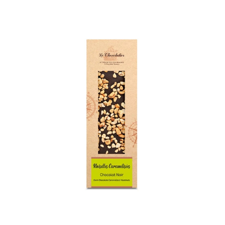 Tablette de chocolat noir avec des noisettes caramélisées Le Chocolatier