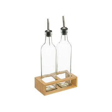 Lot 2 bouteilles huile et vinaigre Verre et bambou anti-goutte 480 ml Transparent Five