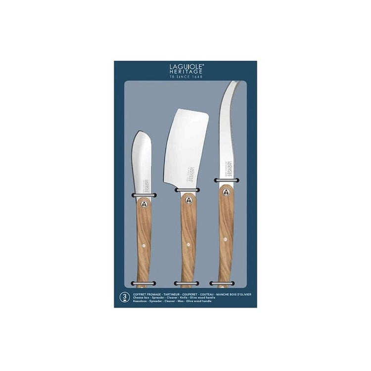 Coffret de 3 couteaux à fromage en bois d'olivier et en acier inoxydable Laguiole Héritage