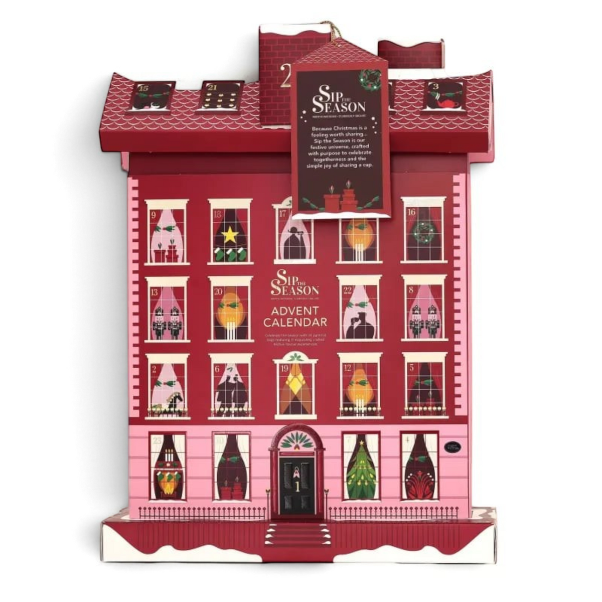 Calendrier de l'Avent Du Bruit dans la Cuisine en forme de manoir anglais rouge avec 24 cases de thé Sip The Season