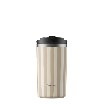 Mug isotherme Du Bruit dans la Cuisine Qwetch Allure Lin 350ml en inox à rayures beiges et couvercle noir étanche