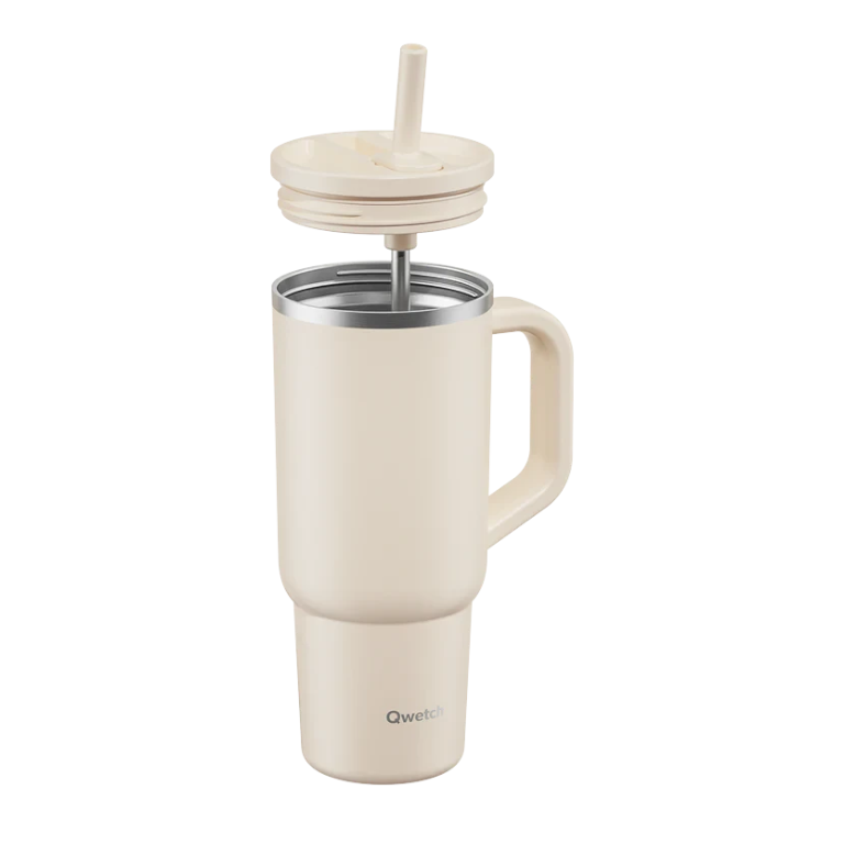 Mug isotherme Du Bruit dans la Cuisine Qwetch 900ml couleur sable en inox avec paille et couvercle
