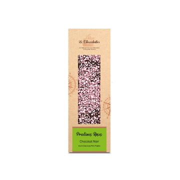 Tablette de chocolat noir avec des pralines roses Le Chocolatier