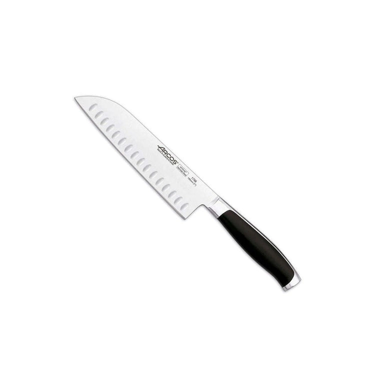 Couteau Santoku alvéolé Acier Nitrum manche POM 18,5 cm Noir Kyoto Arcos