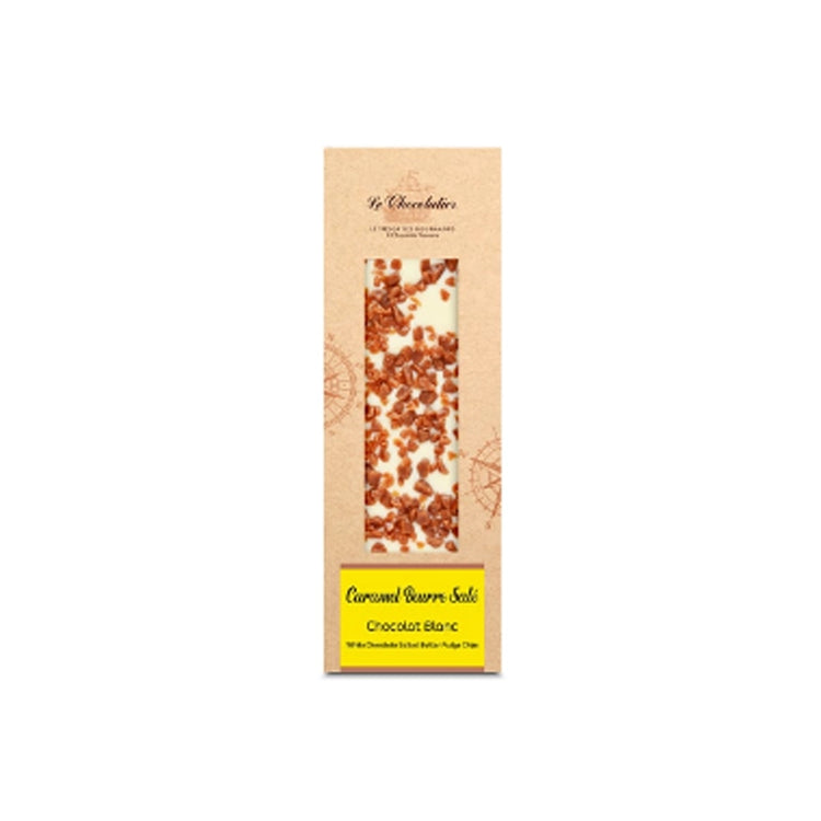 Tablette de chocolat blanc avec des éclats de caramel beurre salé Le Chocolatier
