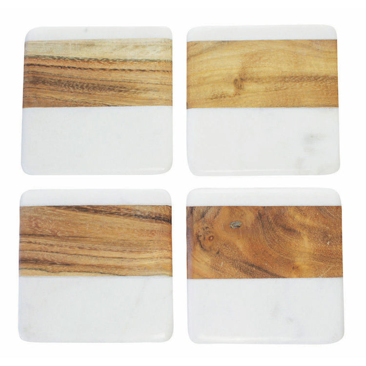 Lot de 4 dessous de verres carrés marbre et bois Be Home