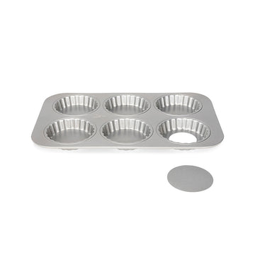 Moule pour 6 tartelettes fond amovible en acier 13cm Silver-Top Patisse