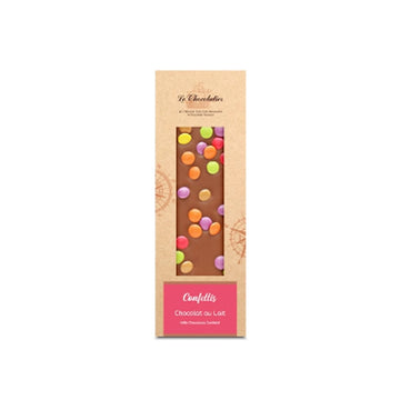 Tablette de chocolat au lait avec des confettis Le Chocolatier