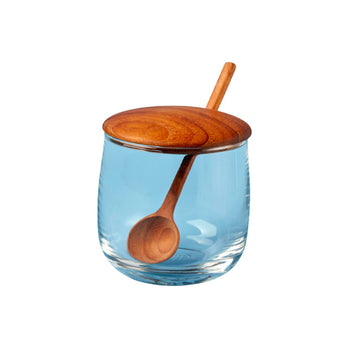 Pot en verre avec couvercle et cuillère en bois de teck Be Home