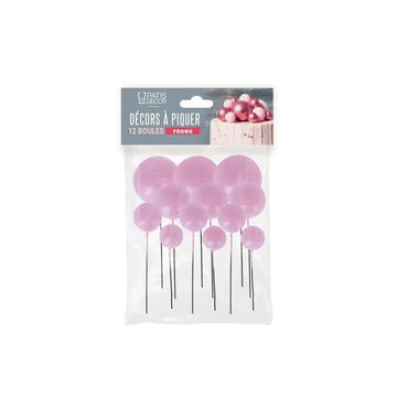 Décor à Piquer Boules Rose 12 pièces Patisdecor