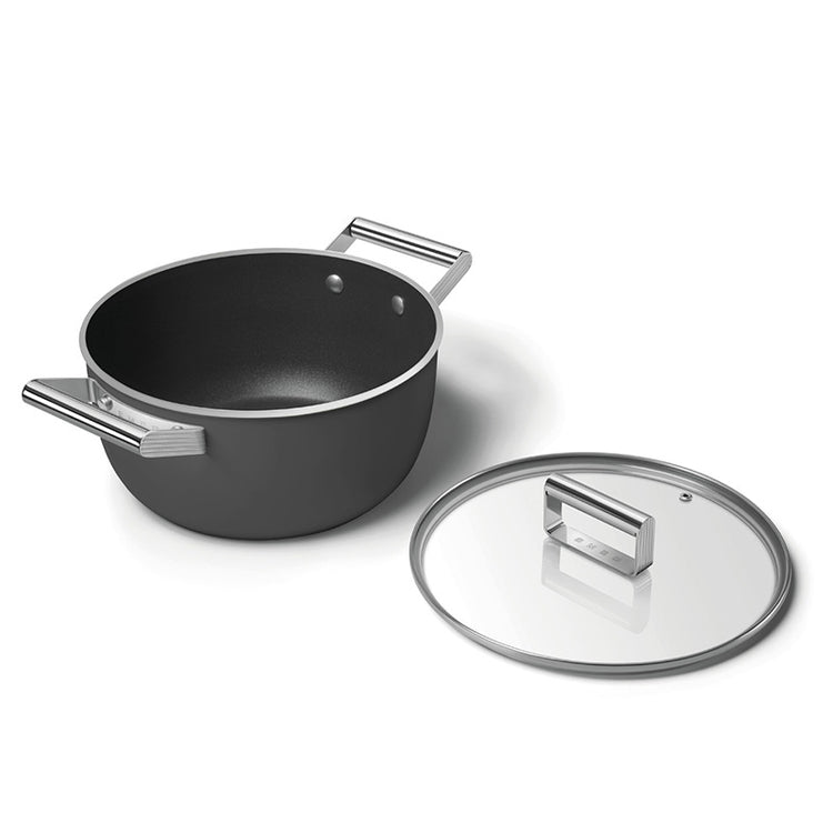 Faitout 24 cm avec couvercle Noir Mat Années 50 Smeg