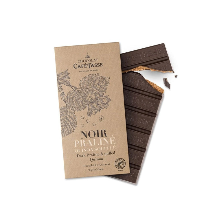 Tablette chocolat noir praliné noisettes quinoa Café Tasse